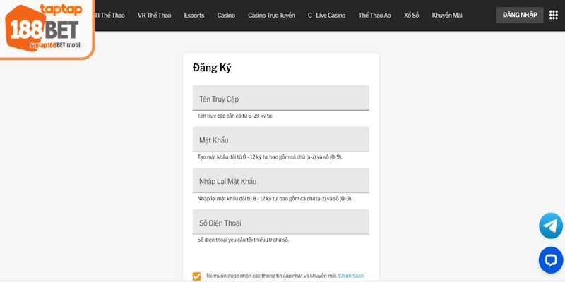 Tiếp đến là trong mục biểu mẫu đăng ký, anh em cần phải điền đầy đủ thông tin 